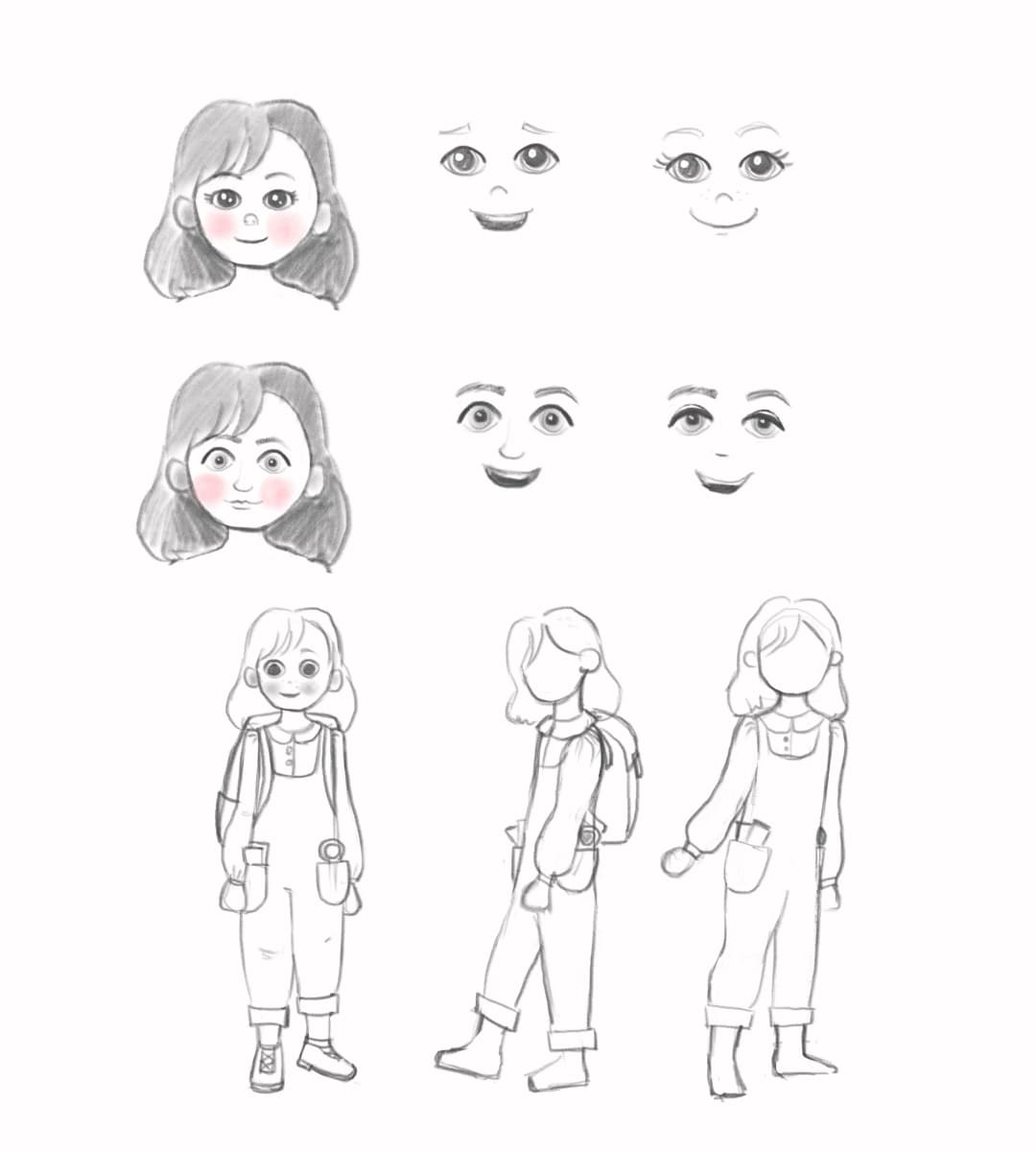 Gina character pencil sketches