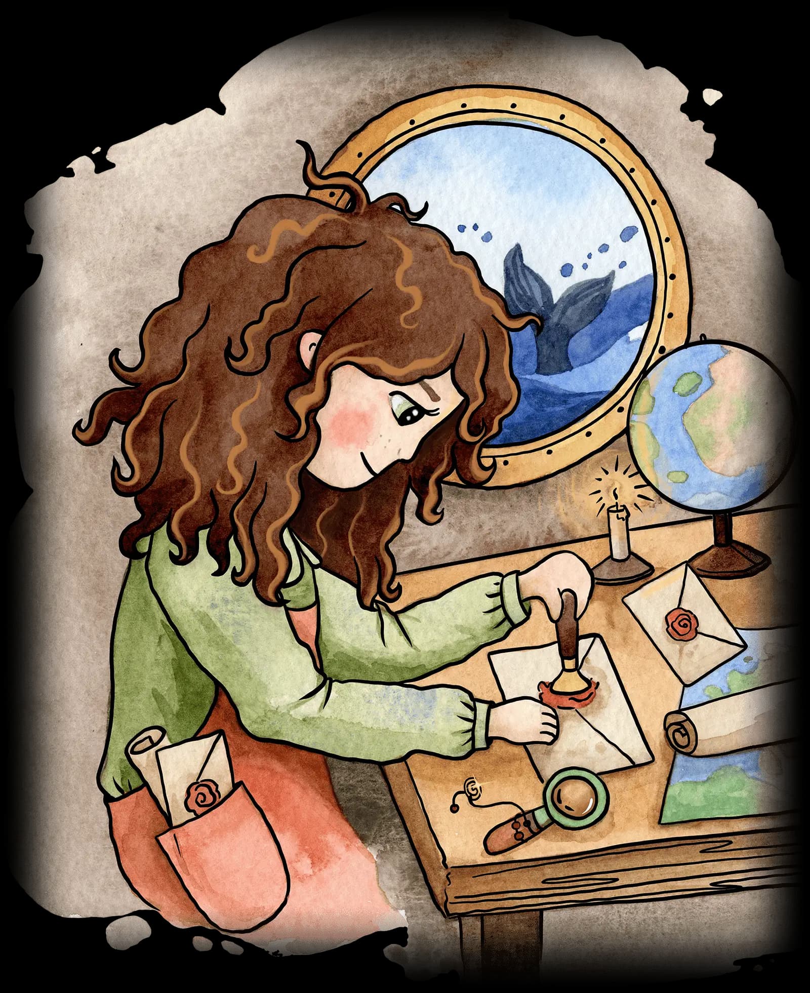 Gina adding a stamp to a letter