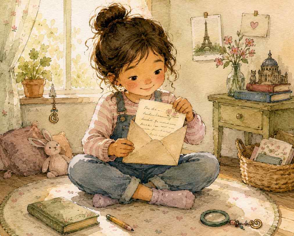 Girl opening a letter and pulling it out of the envelope - Gina's Letters
